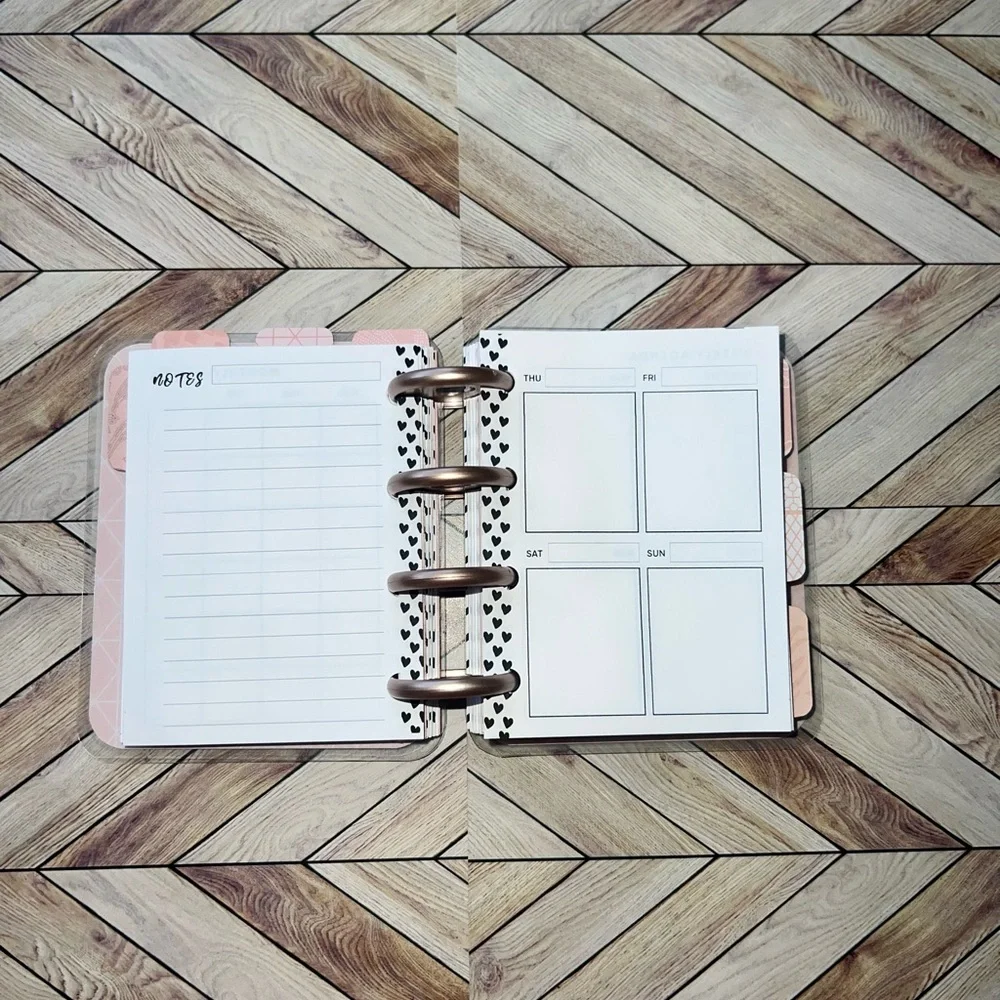 Happy planner micro size notes monthly and weekly layout Rose Golg Quartz leaves